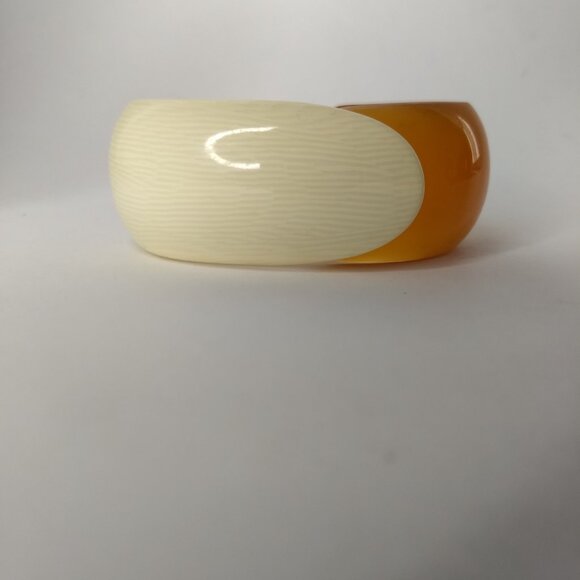 Plastic Necklace Hinge Bracelet Set Orange Beige Vintage Retro Mod Barrel Clasp - Picture 8 of 16